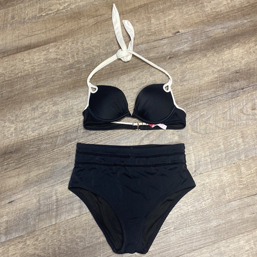 Victorias Secret Bikini Set Bombshell Push Up 34A Small Black White High Waist